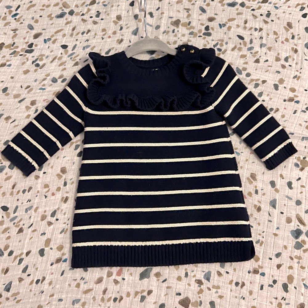 Baby Gap Ruffle Sweater Dress in Navy & White Stripe; Size 3-6 months